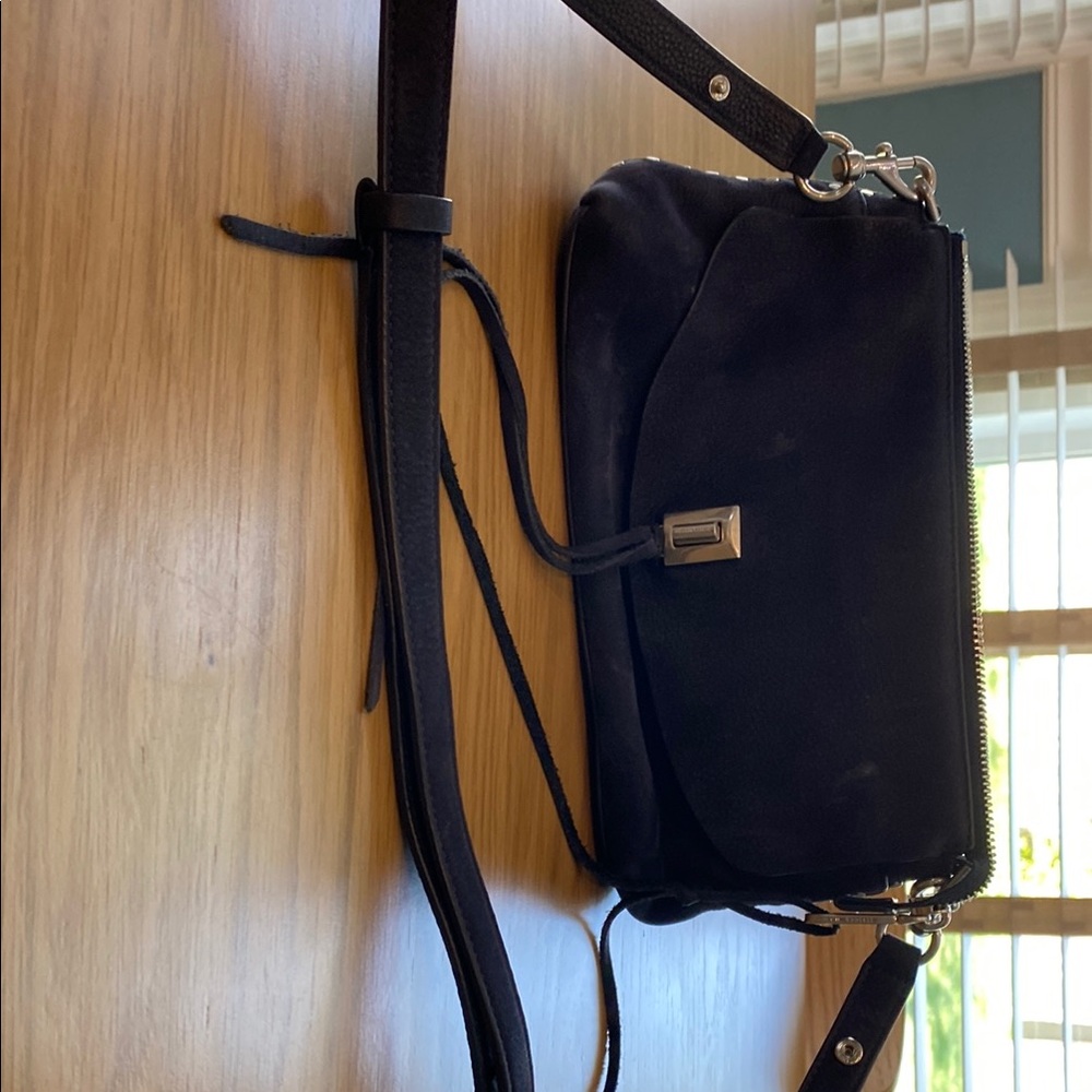Rebecca Minkoff leather bag in dark navy blue. Silver hardware/removable strap.